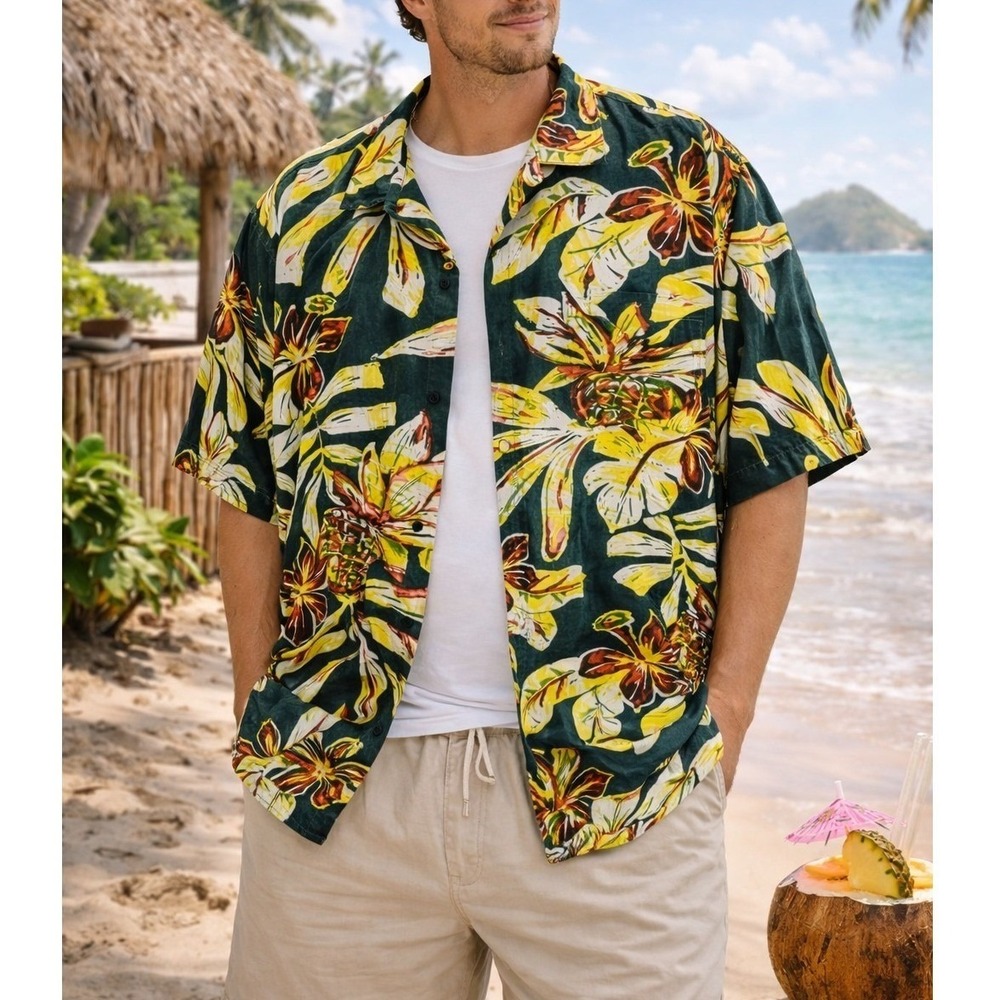 Men's Jams World Kawai'iki Tropical Floral Pineapple Rayon Shirt Sz 2XL
